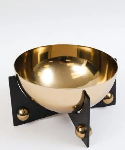 Inspire Me! Home Decor Gold Metal Bowl With Black Base (3 Sizes)