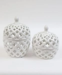 Inspire Me! Home Decor White Latticework Lidded Jar (2 Sizes) KITCHEN