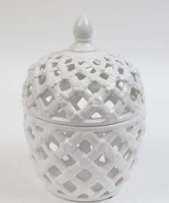 Inspire Me! Home Decor White Latticework Lidded Jar (2 Sizes) KITCHEN