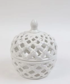 Inspire Me! Home Decor White Latticework Lidded Jar (2 Sizes) KITCHEN