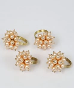 Inspire Me! Home Decor Gold Beaded Pearl Napkin Rings (Set Of 4)