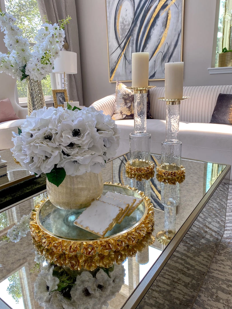 Inspire Me! Home Decor Glass Candle Holder With Gold Metal Floral Details (2 Sizes)