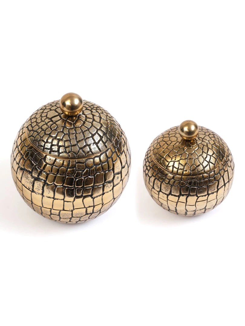 Inspire Me! Home Decor Round Gold Jar With Crocodile Print Pattern (2 Sizes)