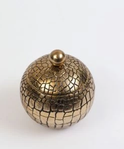 Inspire Me! Home Decor Round Gold Jar With Crocodile Print Pattern (2 Sizes)