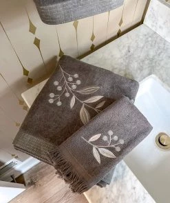 Inspire Me! Home Decor BATHROOM Granite Towel With Leaf & Vine Pattern (3 Sizes)