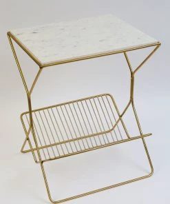 Inspire Me! Home Decor Gold Side Table With Marble Top And Magazine Rack
