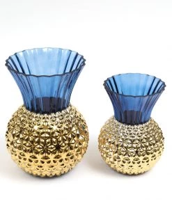 Inspire Me! Home Decor Blue & Gold Textured Vase (2 Sizes)