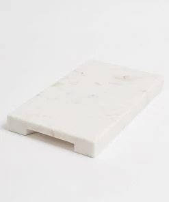 Inspire Me! Home Decor White Marble Rectangular Board With Grooved Handles