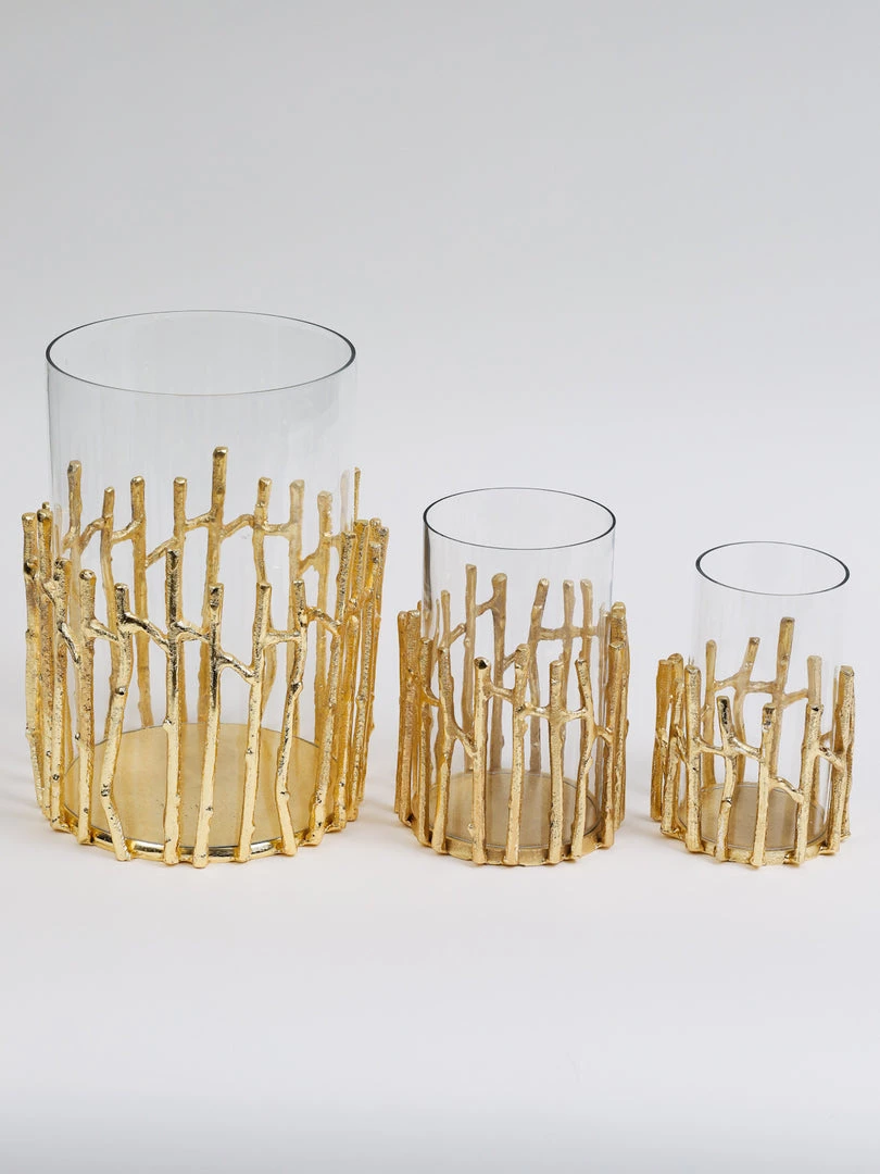 Inspire Me! Home Decor Glass Hurricane/Faux Floral Vase With Gold Twig Design (3 Sizes)