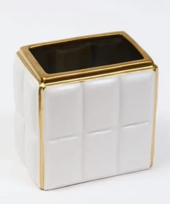 Inspire Me! Home Decor White Square Design Vase With Gold Border