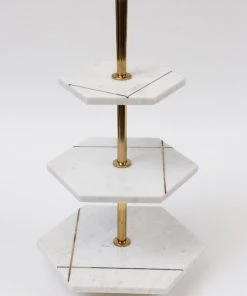 Inspire Me! Home Decor Three Tiered Marble Stand With Gold Inlay