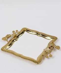 Inspire Me! Home Decor Square Gold Floral Tray With White Enamel Interior
