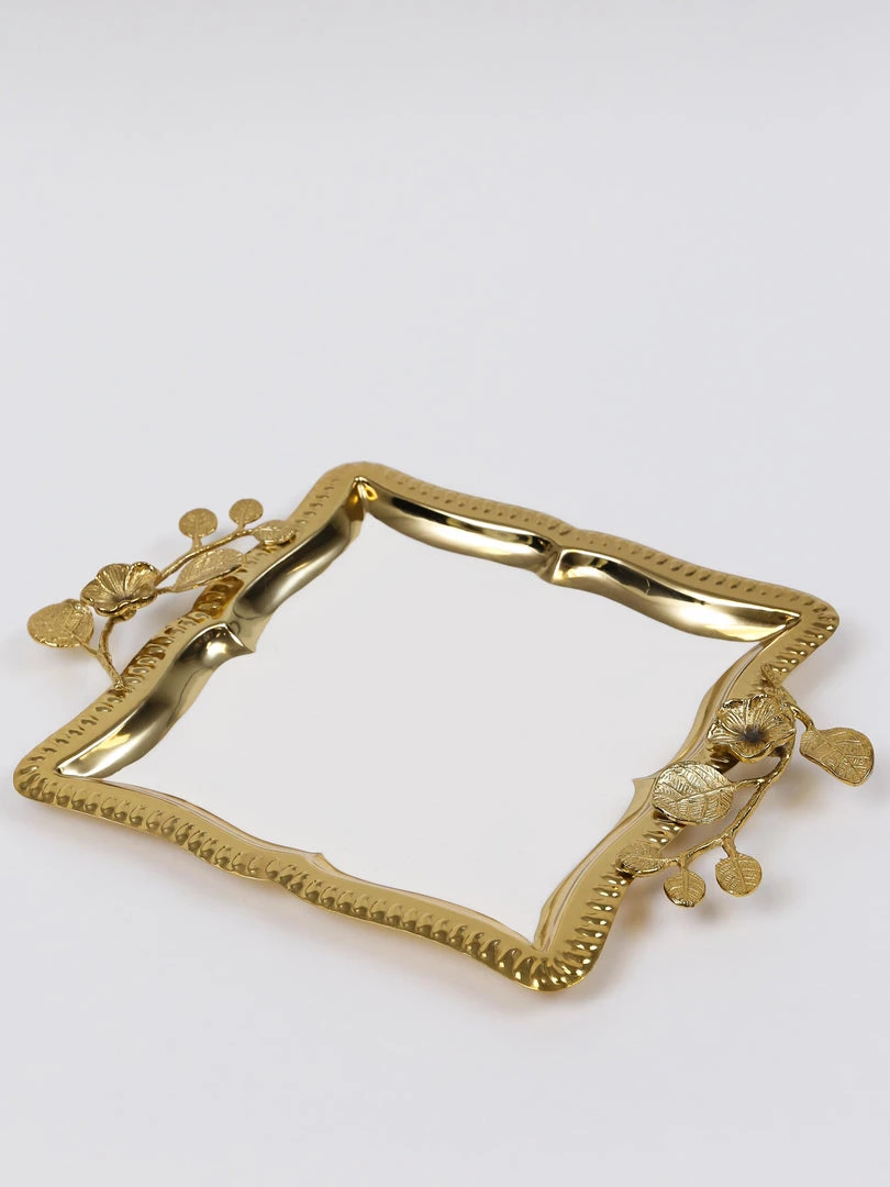 Inspire Me! Home Decor Square Gold Floral Tray With White Enamel Interior