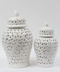 Inspire Me! Home Decor White Leaf Pattern Ginger Jar (2 Sizes)