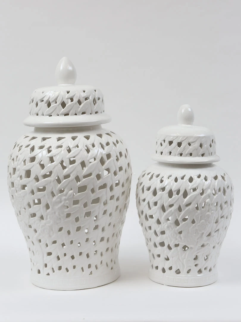 Inspire Me! Home Decor White Leaf Pattern Ginger Jar (2 Sizes)