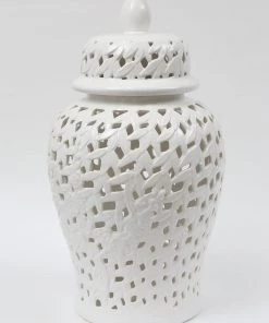 Inspire Me! Home Decor White Leaf Pattern Ginger Jar (2 Sizes)