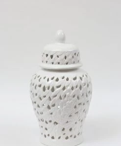 Inspire Me! Home Decor White Leaf Pattern Ginger Jar (2 Sizes)