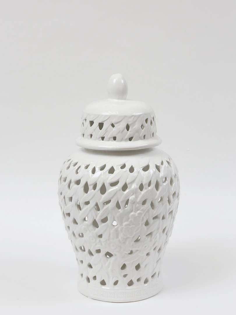 Inspire Me! Home Decor White Leaf Pattern Ginger Jar (2 Sizes)