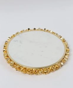 Inspire Me! Home Decor Round Marble Tray With Gold Floral Edge