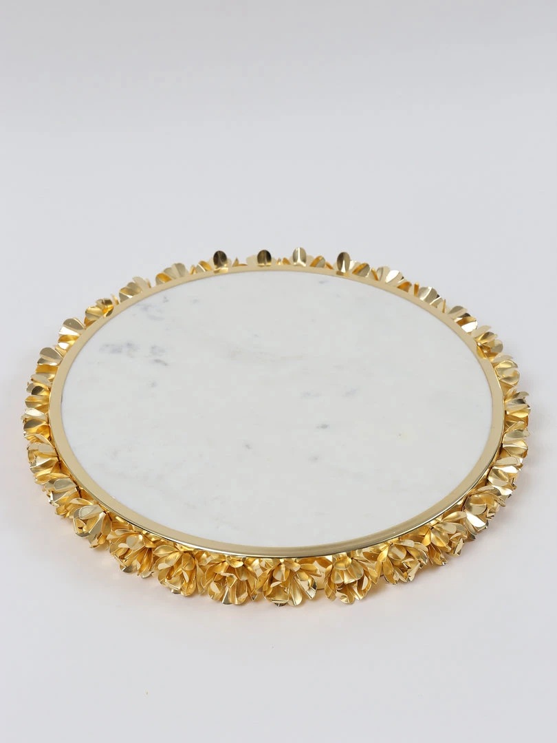 Inspire Me! Home Decor Round Marble Tray With Gold Floral Edge