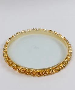 Inspire Me! Home Decor Round Glass Tray With Gold Floral Edge