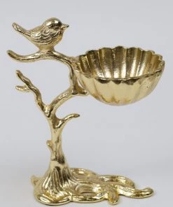Inspire Me! Home Decor Snack Bowl On Gold Tree Stand With Bird