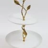Inspire Me! Home Decor White Double Tier Tray With Gold Leaf Details And Base