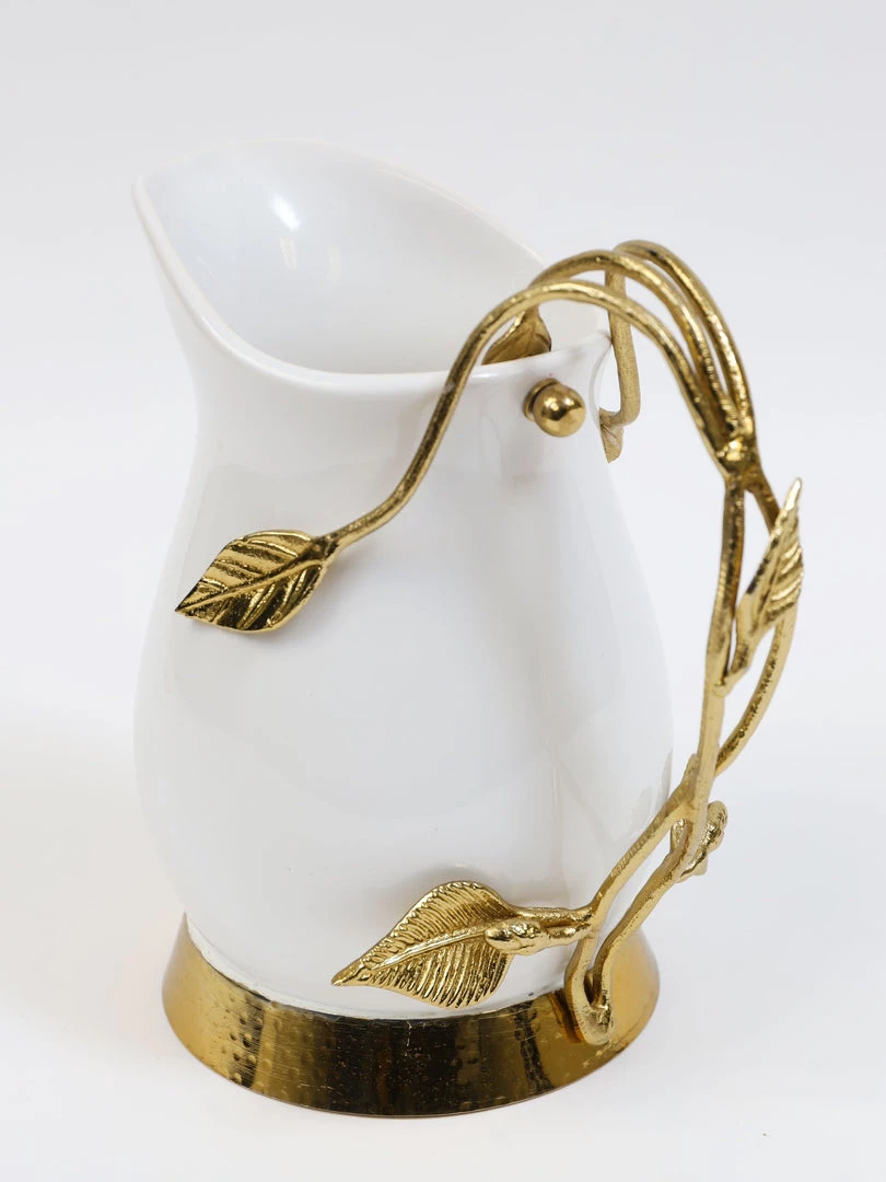 Inspire Me! Home Decor White Ceramic Pitcher With Gold Leaf Handle And Base