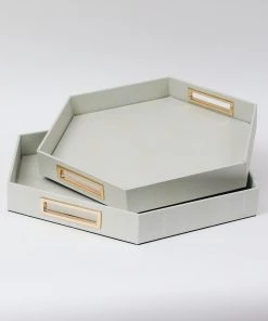 Inspire Me! Home Decor Pearlized Hexagon Trays With Gold Handles (2 Sizes)