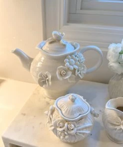 Inspire Me! Home Decor White Floral Tea Set (3 Items) Each Sold Individually KITCHEN