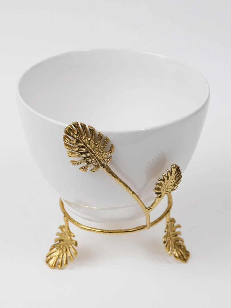 Inspire Me! Home Decor White Ceramic Bowl With Gold Leaf Details (2 Sizes)