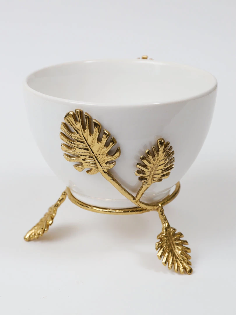 Inspire Me! Home Decor White Ceramic Bowl With Gold Leaf Details (2 Sizes)