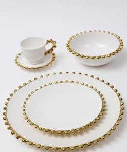 Inspire Me! Home Decor White And Gold Beaded Dinner Set