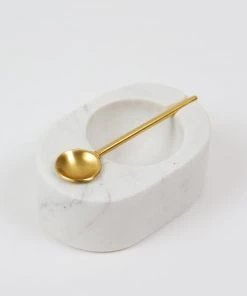 Inspire Me! Home Decor White Marble Salt & Pepper Bowl With Gold Spoon