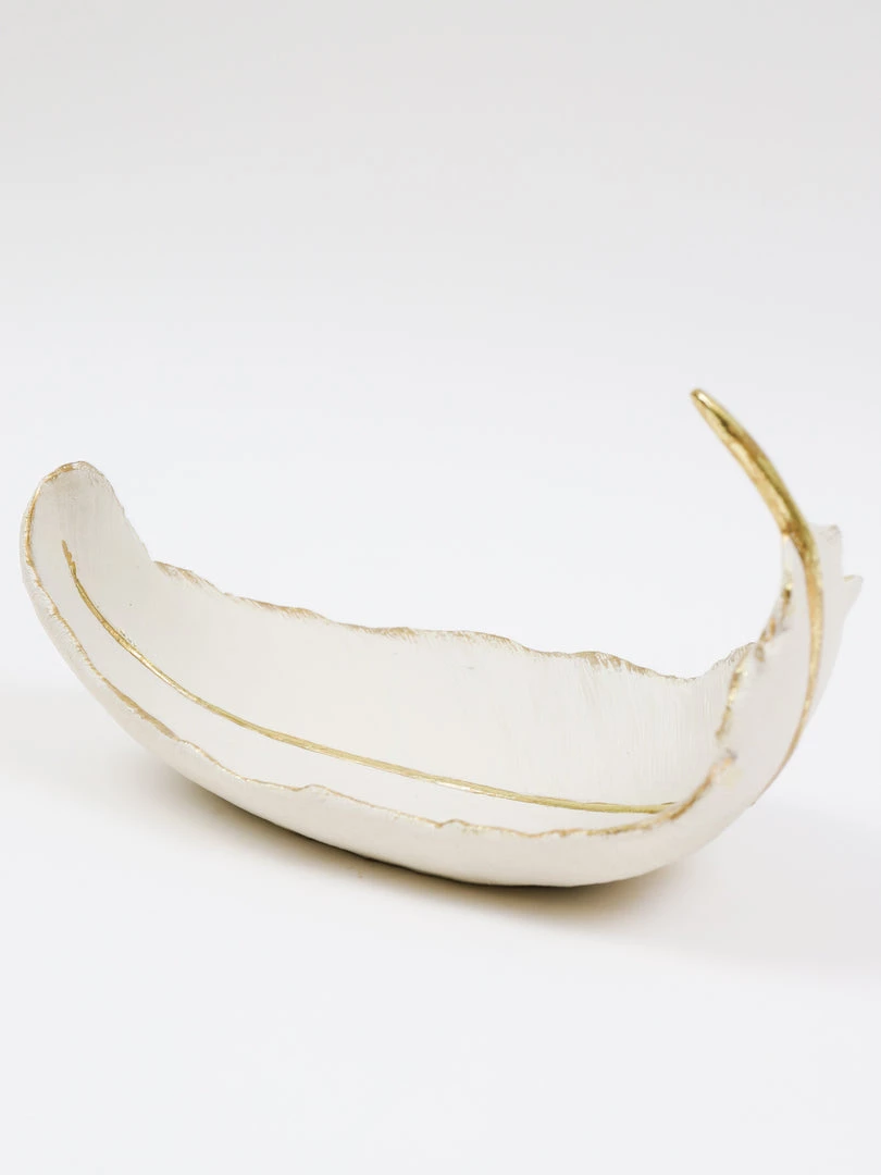 Inspire Me! Home Decor White And Gold Feather Decorative Bowl