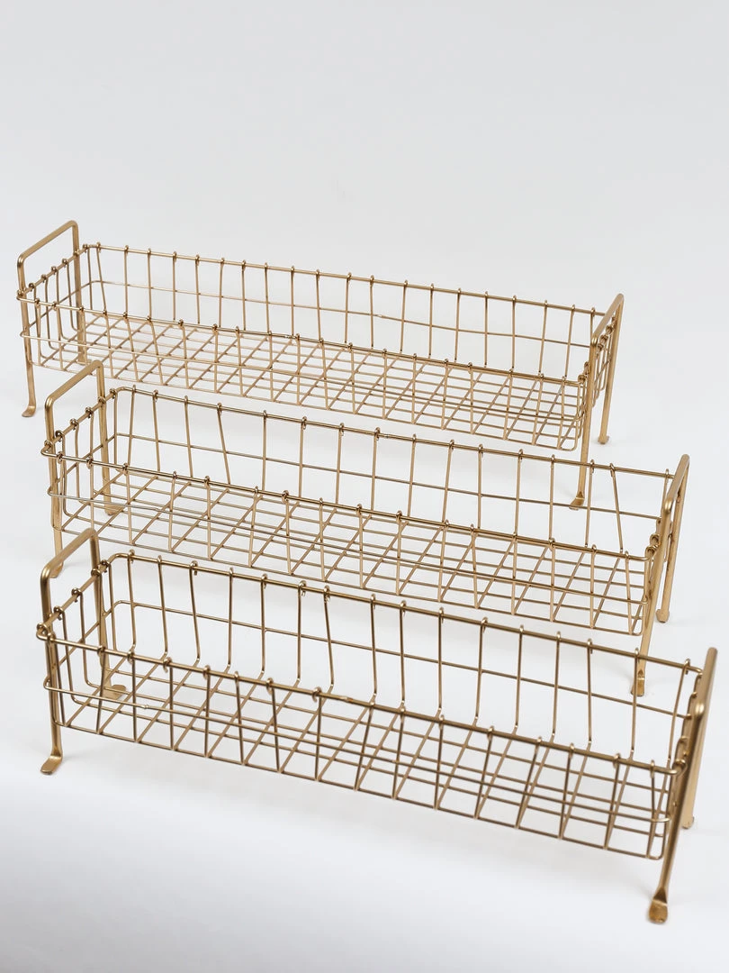 Inspire Me! Home Decor Footed Gold Wired Rectangular Basket (3 Sizes)