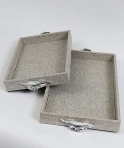 Inspire Me! Home Decor Grey Textile Tray With Silver Leaf Handle (2 Sizes)