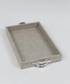 Inspire Me! Home Decor Grey Textile Tray With Silver Leaf Handle (2 Sizes)