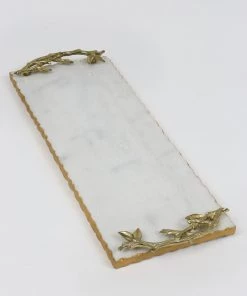 Inspire Me! Home Decor Rectangle Marble Tray With Gold Branch Handles
