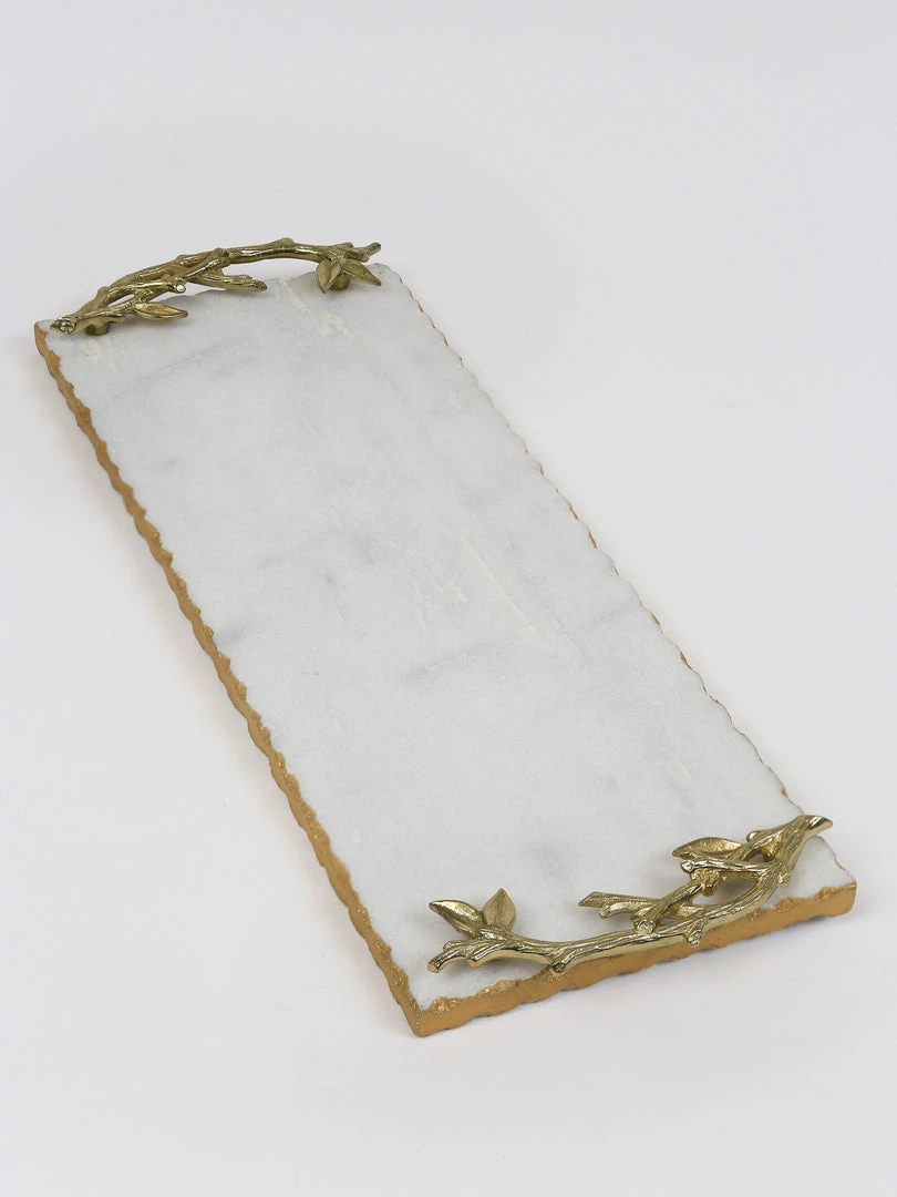 Inspire Me! Home Decor Rectangle Marble Tray With Gold Branch Handles