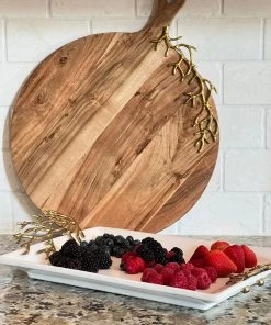 Inspire Me! Home Decor Round Wood Charcuterie Board With Textured Design And Handle " From Pops Of Color Home Collection"
