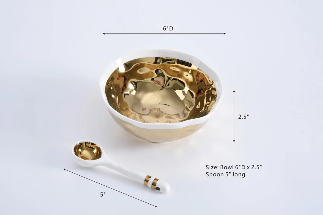 Inspire Me! Home Decor Gold And White Snack Bowl And Spoon Set