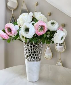 Inspire Me! Home Decor Textured Design Vase With White Marble Base (2 Colors) "From Pops Of Color Home Collection"