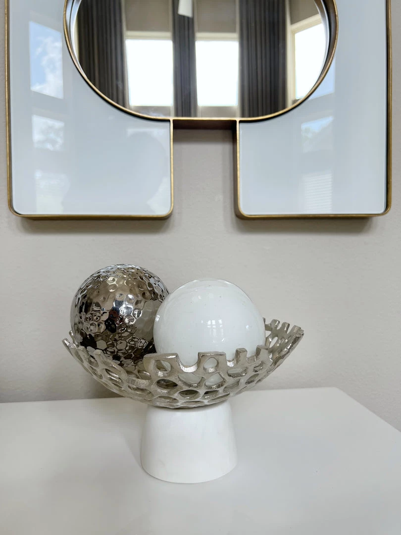 Inspire Me! Home Decor Textured Design Bowl With White Marble Base (2 Colors) "From Pops Of Color Home Collection"