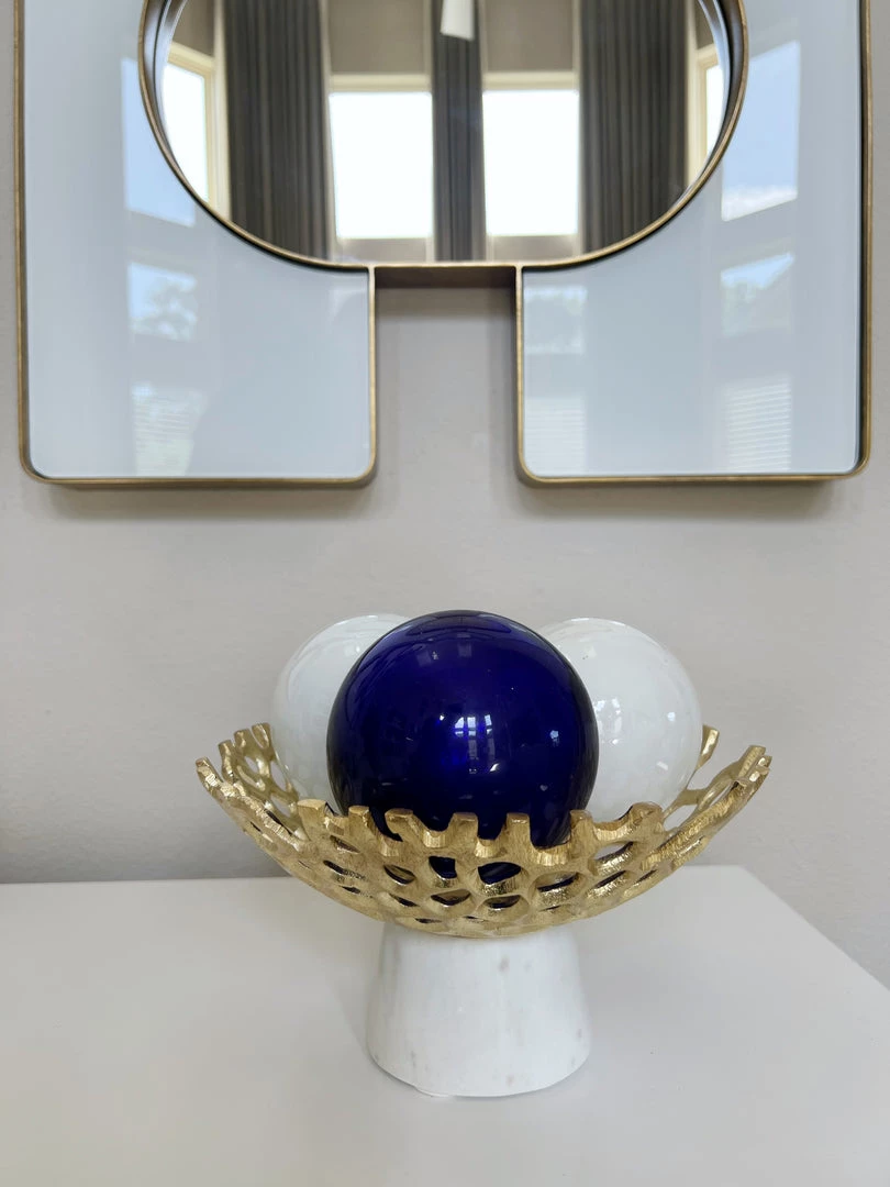 Inspire Me! Home Decor Textured Design Bowl With White Marble Base (2 Colors) "From Pops Of Color Home Collection"