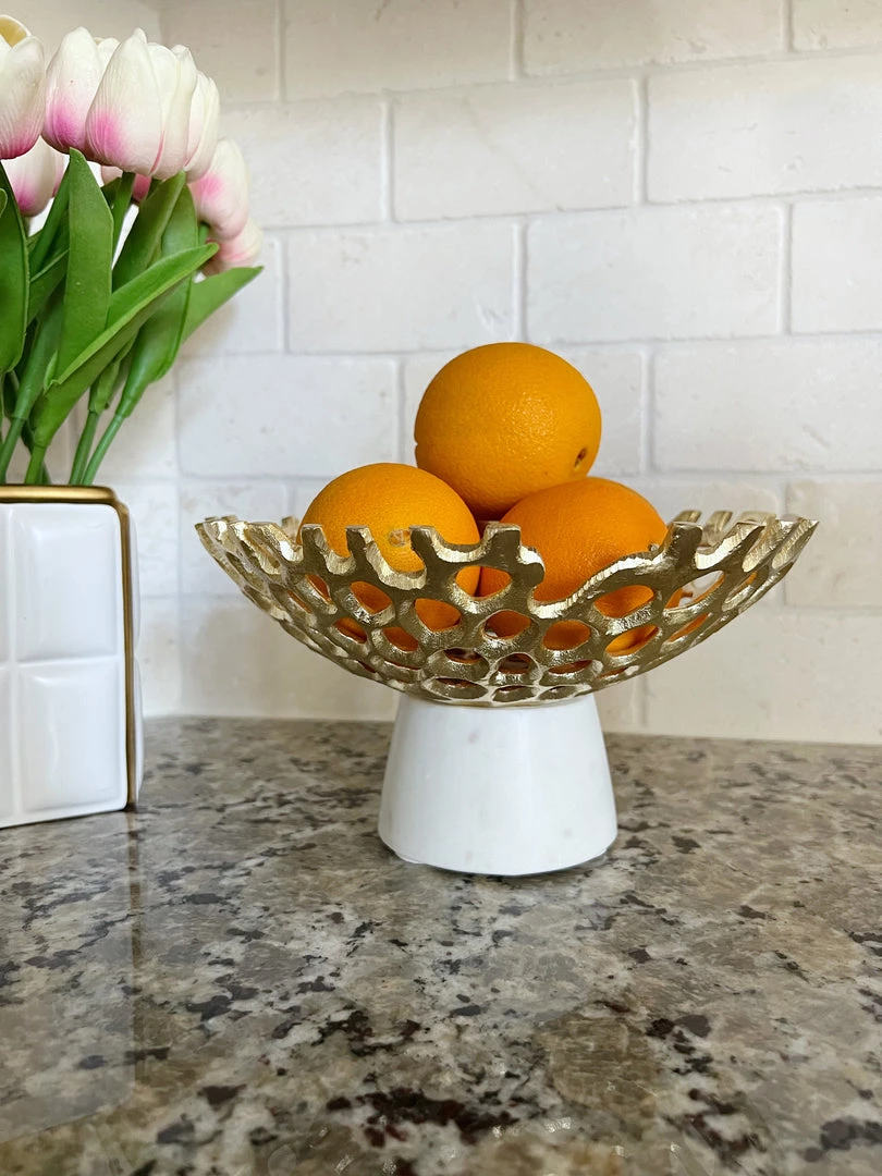 Inspire Me! Home Decor Textured Design Bowl With White Marble Base (2 Colors) "From Pops Of Color Home Collection"
