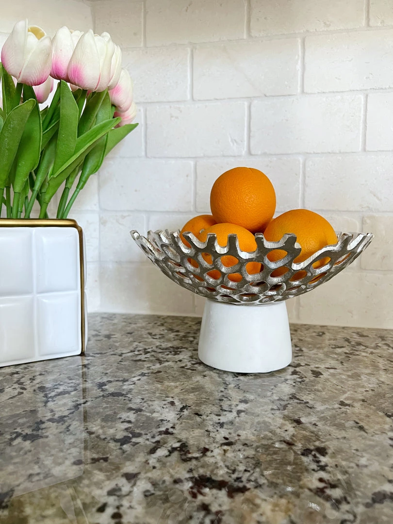 Inspire Me! Home Decor Textured Design Bowl With White Marble Base (2 Colors) "From Pops Of Color Home Collection"