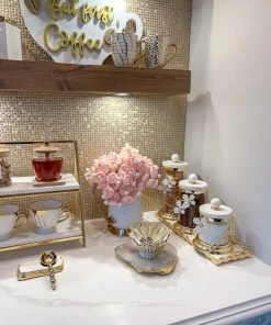 Inspire Me! Home Decor Hammered Glass Canister With White Jeweled Flower Details (3 Sizes) Gold