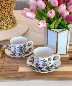 Inspire Me! Home Decor Black And Gold Metallic Peony Coffee Cup & Saucer