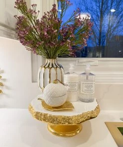 Inspire Me! Home Decor White Enameled Cake Stand With Metallic Edge (2 Colors) KITCHEN